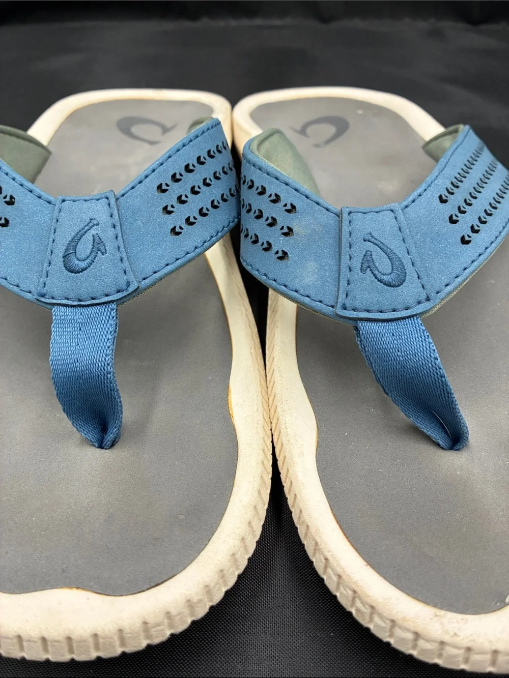 OluKai Blue and Gray Men’s Waterproof Flip-Flops size 8